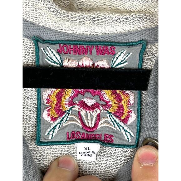 Johnny Was Women’s XL Gray Embroidered Acacia Tiered Zip-Up Boho Hoodie Shirt - Picture 5 of 9